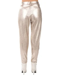 PANTALONI ZELMA ORO IN ECOPELLE STAMPA COCCO