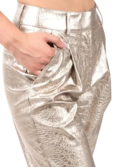 PANTALONI ZELMA ORO IN ECOPELLE STAMPA COCCO