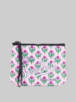 POCHETTE ALINE IN SCUBA A FANTASIA FLOREALE SU FONDO ROSA