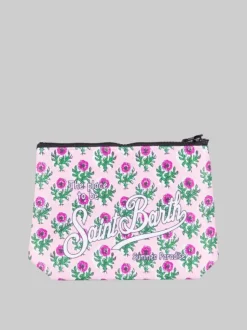 POCHETTE ALINE IN SCUBA A FANTASIA FLOREALE SU FONDO ROSA