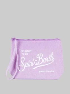 POCHETTE ALINE IN TESSUTO SPUGNA LILLA CON LOGO RICAMATO