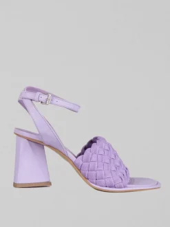SANDALI IN PELLE CON FASCIA IN TESSUTO INTRECCIATO