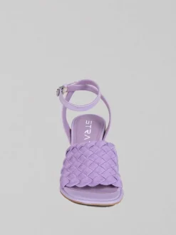 SANDALI IN PELLE CON FASCIA IN TESSUTO INTRECCIATO
