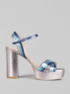 SANDALI IN PELLE LAMINATA MULTICOLORE