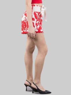 SHORTS A VITA ALTA IN LINO E COTONE A FANTASIA CON CINTURA IN VITA