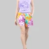 SHORTS IN COTONE A FANTASIA RIGHE E FIORI CON ELASTICO IN VITA