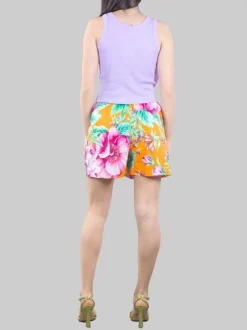 SHORTS IN COTONE A FANTASIA RIGHE E FIORI CON ELASTICO IN VITA