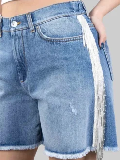 SHORTS IN DENIM CARLIE CON FRANGE IN PERLINE