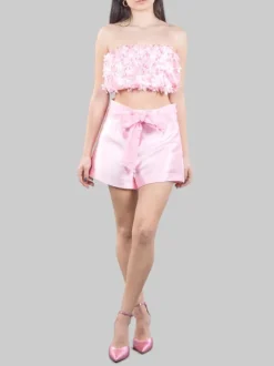 SHORTS IN TESSUTO RASATO ROSA CON CINTURA IN VITA
