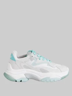 SNEAKER ADDICT IN PELLE E TELA TECNICA BIANCHE E CELESTE ACQUA