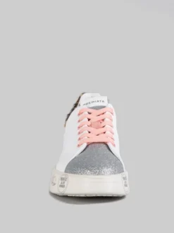 SNEAKER BELLE IN PELLE BIANCA CON DETTAGLI IN GLITTER E CAVALLINO ANIMALIER