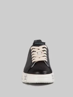 SNEAKER BELLE IN PELLE LISCIA NERA CON SPOILER EFFETTO SNAKE