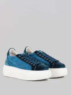 SNEAKER BOLLA IN CAMOSCIO E TESSUTO TURCHESE