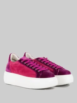 SNEAKER BOLLA IN CAMOSCIO E TESSUTO VIOLA E ROSA SHOCKING