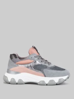 SNEAKER HYPERACTIVE IN PELLE LAMINATA, SUEDE E RETE TECNICA CON GLITTER