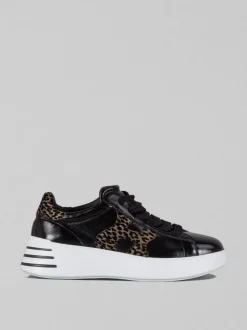 SNEAKER IN PELLE LUCIDA CON DETTAGLI VELVET ANIMALIER