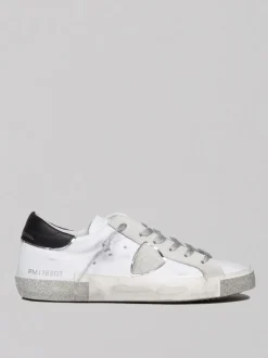 SNEAKER IN PELLE PRSX LOW WOMAN BIANCHE EFFETTO VINTAGE CON GLITTER ARGENTO
