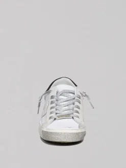 SNEAKER IN PELLE PRSX LOW WOMAN BIANCHE EFFETTO VINTAGE CON GLITTER ARGENTO