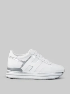 SNEAKER MIDI H222 IN PELLE BIANCA CON DETTAGLI ARGENTO