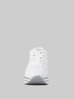 SNEAKER MIDI H222 IN PELLE BIANCA CON DETTAGLI ARGENTO