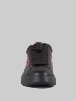 SNEAKER REBEL IN PELLE LISCIA NERA CON DETTAGLI FUXIA E AZZURRO