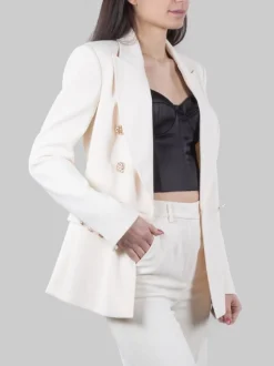 TAILLEUR AVORIO CON GIACCA DOPPIOPETTO E PANTALONI VITA ALTA