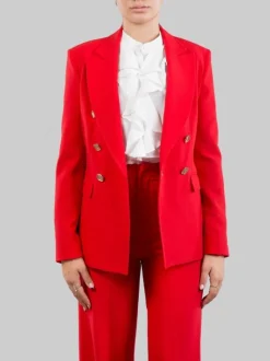 TAILLEUR ROSSO CON GIACCA DOPPIOPETTO E PANTALONI FLARE