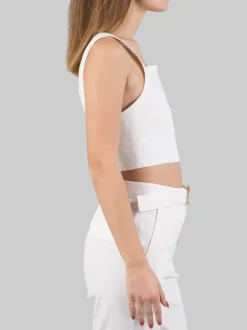 TOP CORTO BIANCO IN MISTO LINO E VISCOSA