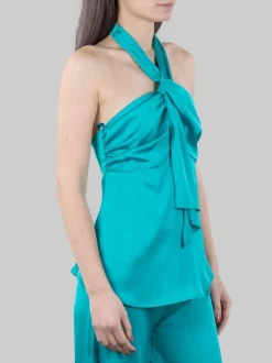 TOP VERDE IN RASO FLUIDO CON CHIUSURA AL COLLO