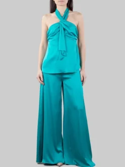 TOP VERDE IN RASO FLUIDO CON CHIUSURA AL COLLO