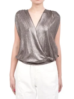 TOP WILLA IN TESSUTO ELASTICIZZATO STAMPA GLITTER NERO