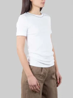 T-SHIRT BIANCA GIROCOLLO CON DETTAGLIO FILO DI PUNTI LUCE