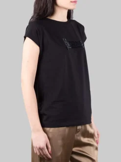 T-SHIRT NERA CON LOGO IN FULL STRASS