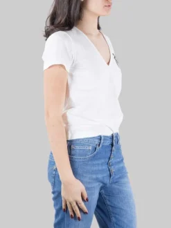 T-SHIRT TURBATO BIANCA CON LOGO IN STRASS E PERLINE